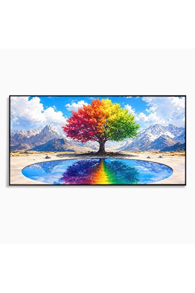Luxcanva Tablou Canvas Copacul Curcubeu 120x60 cm cu Rama Negru Copac Curcube...