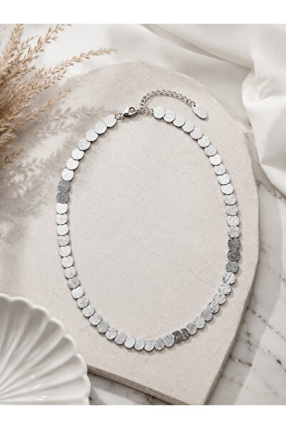 serelya Plate Model Silver Color Brass Women's Necklace