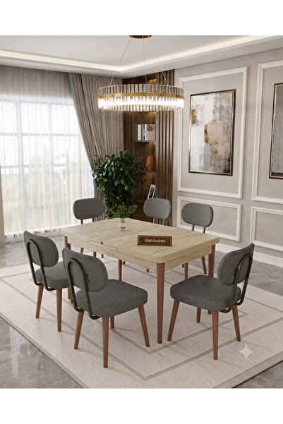 Hardalım Consept Modern Açılır Kapanır Yemek Masası Takımı 80x130 cm Açılır 8...