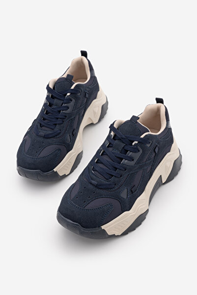 Marjin Women's Sneaker Thick Sole Lace-Up Sports Shoes Pizen Navy Blue