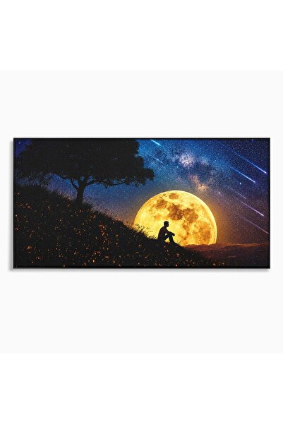 Luxcanva Tablou Canvas Contemplatie Sub Luna Plina 140x70 cm cu Rama Negru Lu...