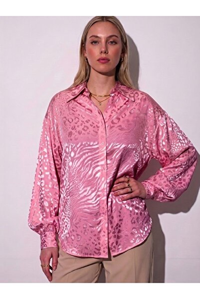 PERA MODA İç Göstermeyen Jakarlı Oversize Uzun Şık Kadın Gömlek