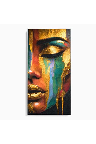 Luxcanva Tablou Canvas Chip De Femeie Aurit 50x100 cm cu Rama Argintiu Femeie...