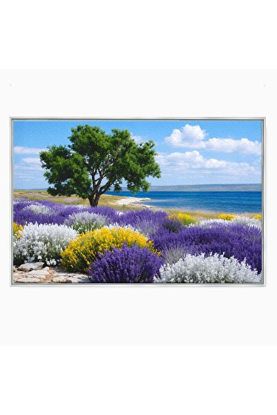 Luxcanva Tablou Canvas Peisaj De Vara Cu Lavanda 120x80 cm cu Rama Argintiu P...