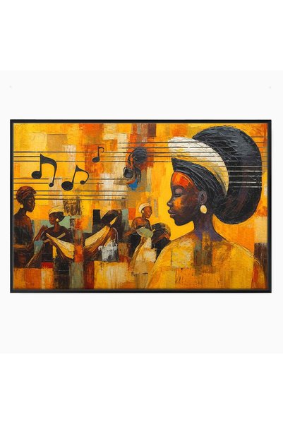 Luxcanva Tablou Canvas Armonie Africana 120x80 cm cu Rama Negru Muzica Portre...