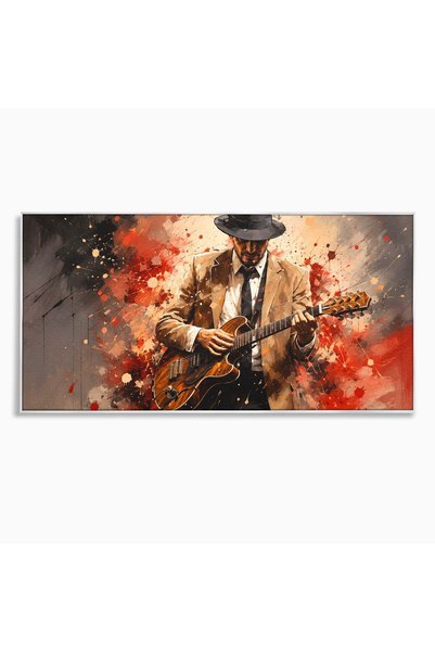 Luxcanva Tablou Canvas Chitaristul Misterios 100x50 cm cu Rama Argintiu Chita...