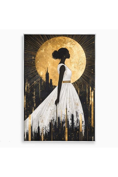 Luxcanva Tablou Canvas Silueta Eleganta Sub Luna 70x100 cm cu Rama Argintiu S...