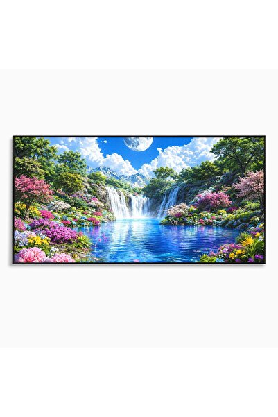 Luxcanva Tablou Canvas Cascada Lunara 120x60 cm cu Rama Negru Cascada Natura ...