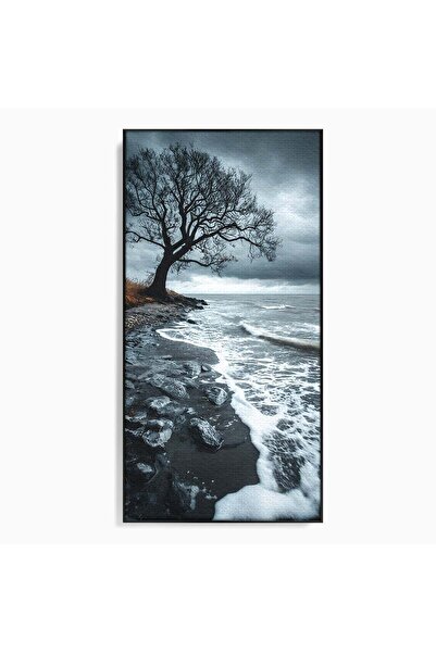Luxcanva Tablou Canvas Copac Singuratic Pe Tarm 50x100 cm cu Rama Negru Copac...