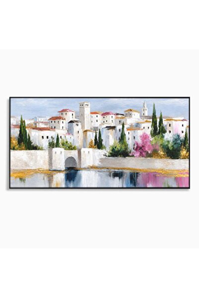 Luxcanva Tablou Canvas Oras Mediteranean 120x60 cm cu Rama Negru Oras Peisaj ...