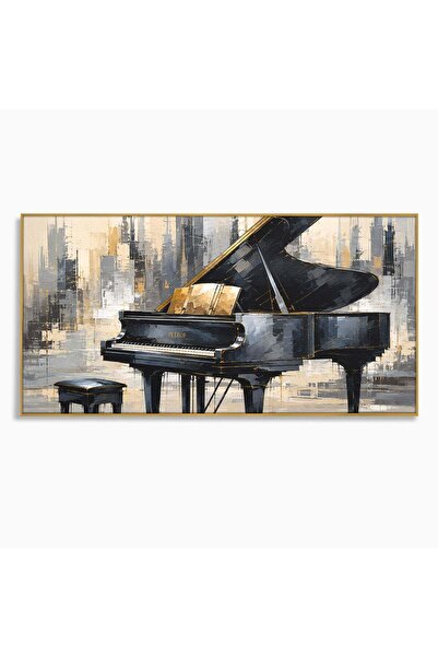 Luxcanva Tablou Canvas Pianul Elegant 100x50 cm cu Rama Auriu Pian Muzica Abs...