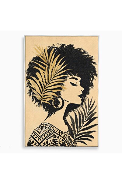 Luxcanva Tablou Canvas Silueta Eleganta Afro 40x60 cm cu Rama Argintiu Siluet...