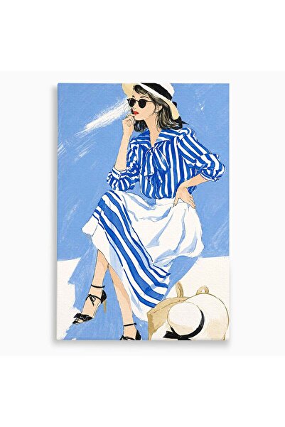 Luxcanva Tablou Canvas Femeie Eleganta In Albastru 70x100 cm pe Sasiu Lemn Fe...