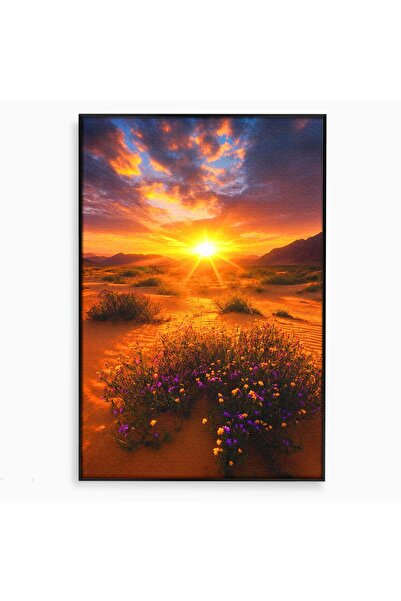 Luxcanva Tablou Canvas Apus De Soare In Desert 80x120 cm cu Rama Negru Apus D...