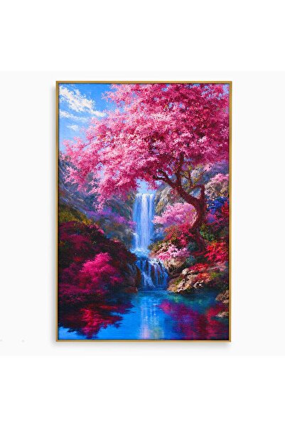Luxcanva Tablou Canvas Cascada Sub Ciresi 40x60 cm cu Rama Auriu Cascada Cire...