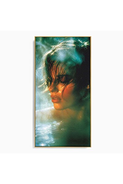 Luxcanva Tablou Canvas Fata In Aburi 60x120 cm cu Rama Auriu Portret Fata Aburi