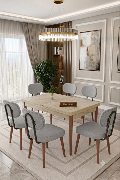 Hardalım Consept Modern Açılır Kapanır Yemek Masası Takımı 80x130 cm Açılır 8...