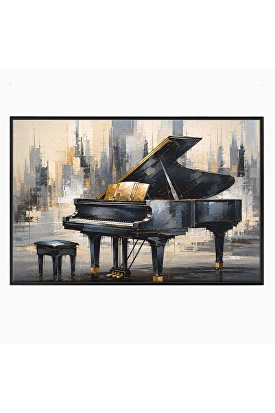 Luxcanva Tablou Canvas Pianul Elegant 120x80 cm cu Rama Negru Pian Muzica Abs...