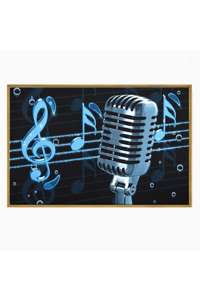 Luxcanva Tablou Canvas Microfon Retro Muzical 70x50 cm cu Rama Auriu Microfon...