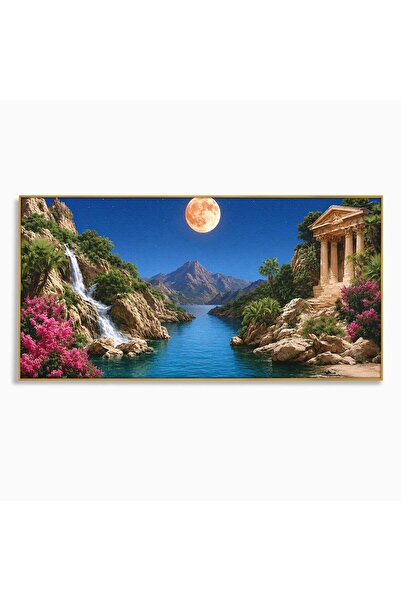 Luxcanva Tablou Canvas Peisaj Lunar De Vis 120x60 cm cu Rama Auriu Peisaj Lun...