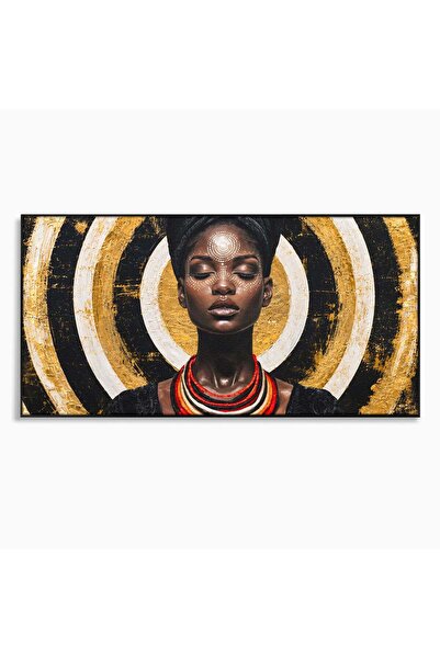 Luxcanva Tablou Canvas Regina Africana 140x70 cm cu Rama Negru Portret Cultur...