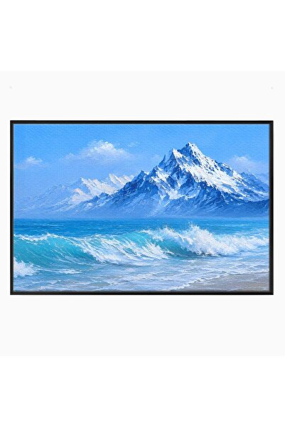 Luxcanva Tablou Canvas Munti Si Valuri 120x80 cm cu Rama Negru Peisaj Munti Mare