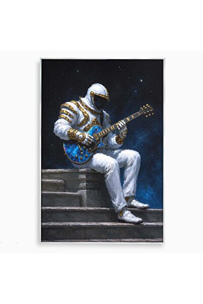 Luxcanva Tablou Canvas Astronaut Cu Chitara 70x100 cm cu Rama Argintiu Astron...