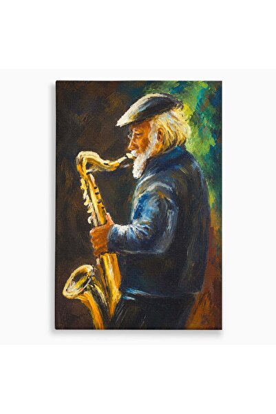 Luxcanva Tablou Canvas Saxofonistul Nostalgic 80x120 cm pe Sasiu Lemn Muzicia...