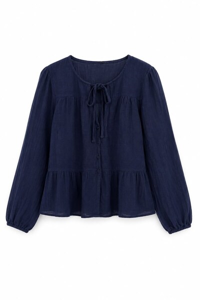 Raneel Kazançlı Alışveriş Women's Tie-Detail Sleeve Elastic Buttoned Muslin B...