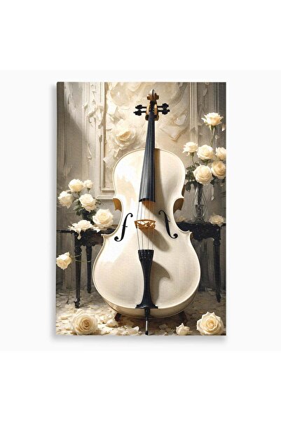 Luxcanva Tablou Canvas Violoncelul Alb 70x100 cm pe Sasiu Lemn Violoncel Flor...