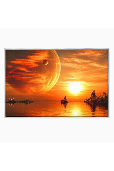 Luxcanva Tablou Canvas Planeta La Apus 60x40 cm cu Rama Argintiu Planeta Apus...