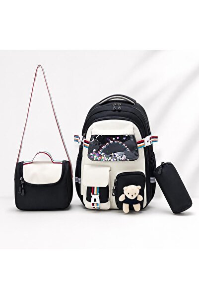 woomino Girl's 3-piece school bag set - backpack with teddy bear, lunch bag a...