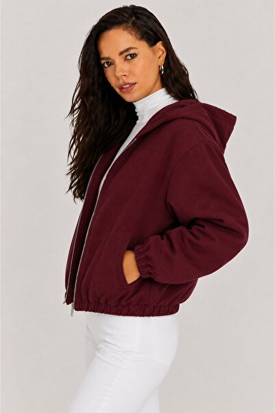 CARLA MARA Women's Hooded Zippered Cashmere Coat with Elastic Waist and Sleev...