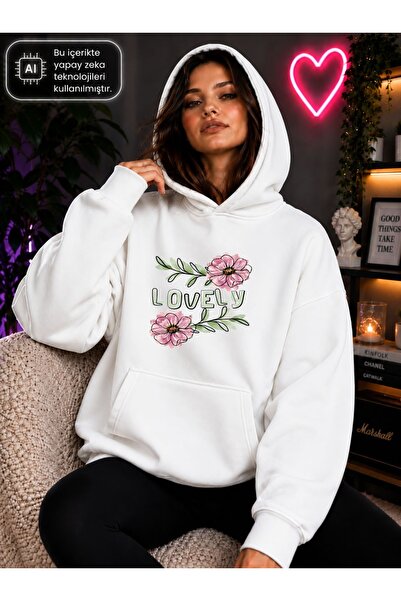 caddekombin Women's Lovely Floral Printed Hooded Kangaroo Pocket Cotton Casua...