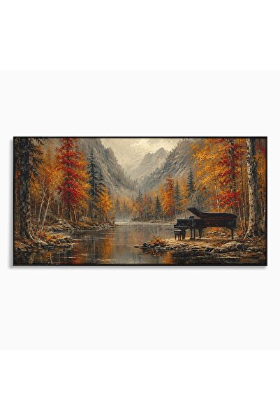 Luxcanva Tablou Canvas Pianul In Padurea De Toamna 140x70 cm cu Rama Negru Pi...