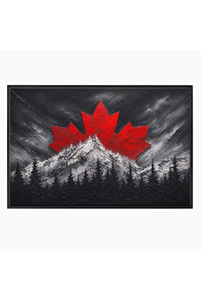 Luxcanva Tablou Canvas Frunza De Artar 120x80 cm cu Rama Negru Frunza Munte P...