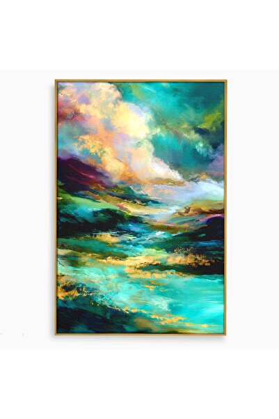 Luxcanva Tablou Canvas Peisaj Montan Abstract 70x100 cm cu Rama Auriu Peisaj ...