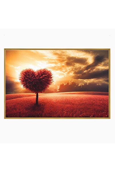Luxcanva Tablou Canvas Copac In Forma De Inima 120x80 cm cu Rama Auriu Copac ...