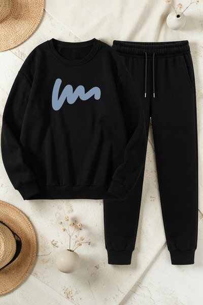 uyguntarz Unisex W Signature Design Printed Crew Neck Sweatshirt - 2-Piece Tr...