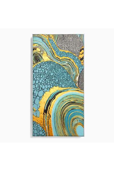 Luxcanva Tablou Canvas Flux Abstract Auriu 50x100 cm cu Rama Argintiu Abstrac...