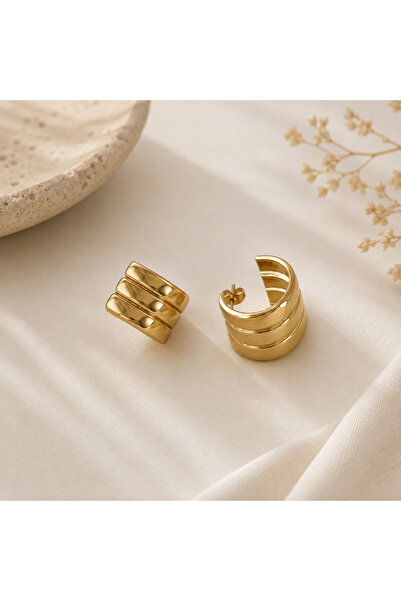 Archhazel Jewelery STEEL GOLD TRIPLE LOOKING HOOP EARRING