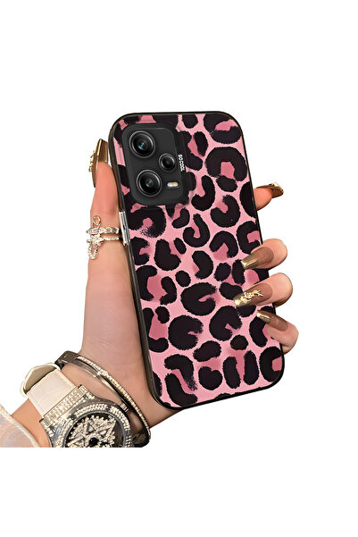 ucuc Xiaomi Redmi Note 12 Pro 5G Uyumlu Pembe Arka Siyah Leopar Desenli Akril...