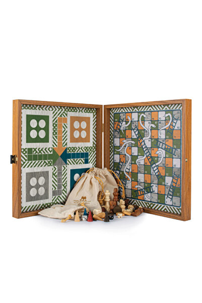 Manopoulos Set de jocuri retro 4-în-1 în cutie din nuc deschis – Șah, Table, ...