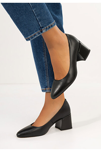 B T Shoes Σέμια μαύρα δερμάτινα ψηλοτάκουνα παπούτσια