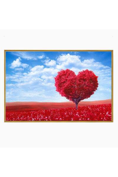 Luxcanva Tablou Canvas Copacul Iubirii 70x50 cm cu Rama Auriu Copac Inima Natura