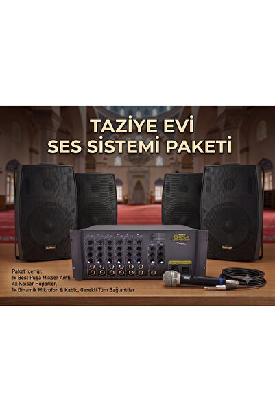 Best Profesyonel Taziye Evi ve Cami Ses Sistemi Paketi - 4 Hoparlör, Mikser A...