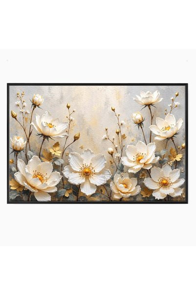 Luxcanva Tablou Canvas Flori Aurii Elegante cm cu Rama Negru Flori Eleganta N...