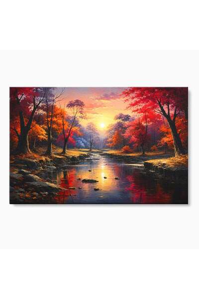 Luxcanva Tablou Canvas Apus Peste Râu 70x50 cm pe Sasiu Lemn Apus Râu Copaci