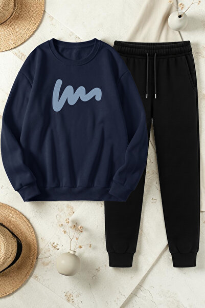 uyguntarz Unisex W Signature Design Printed Crew Neck Sweatshirt - 2-Piece Tr...