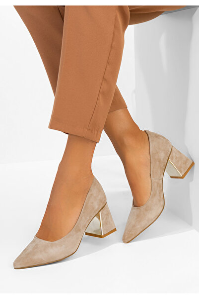 B T Shoes Маевия телесни кожени обувки на висок ток